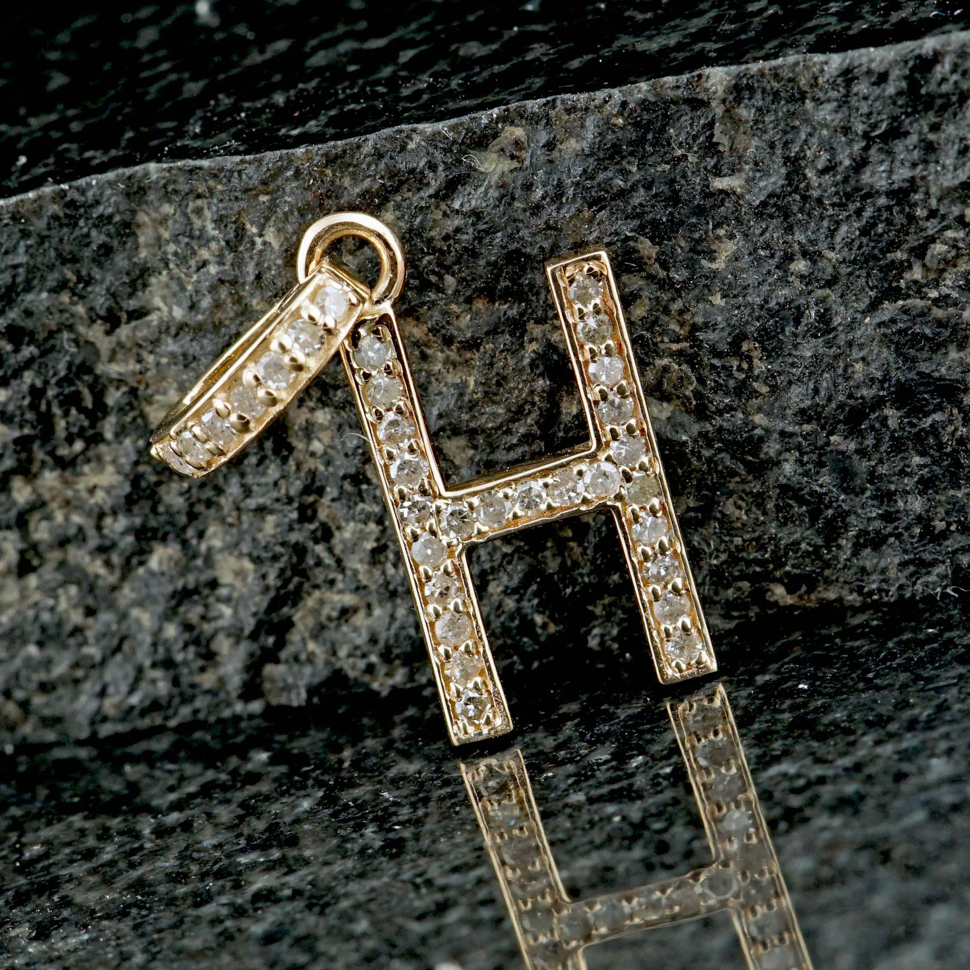 Alphabet Initial H Charm 14k Yellow Gold Pendant Letter Pave Diamond Jewelry Christmas Gifts