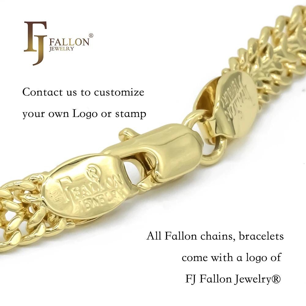 54100093 FJ Fallon Fashion Jewelry Figaro Link Mixed Mirror Link Chains Plated In 14K Gold Brass Based
