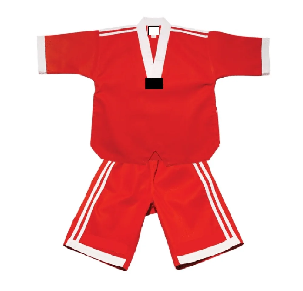 Lightweight summer (short-sleeve) RED with White V Neck Taekwondo Uniform with white drawstring Short Dobok Kimono