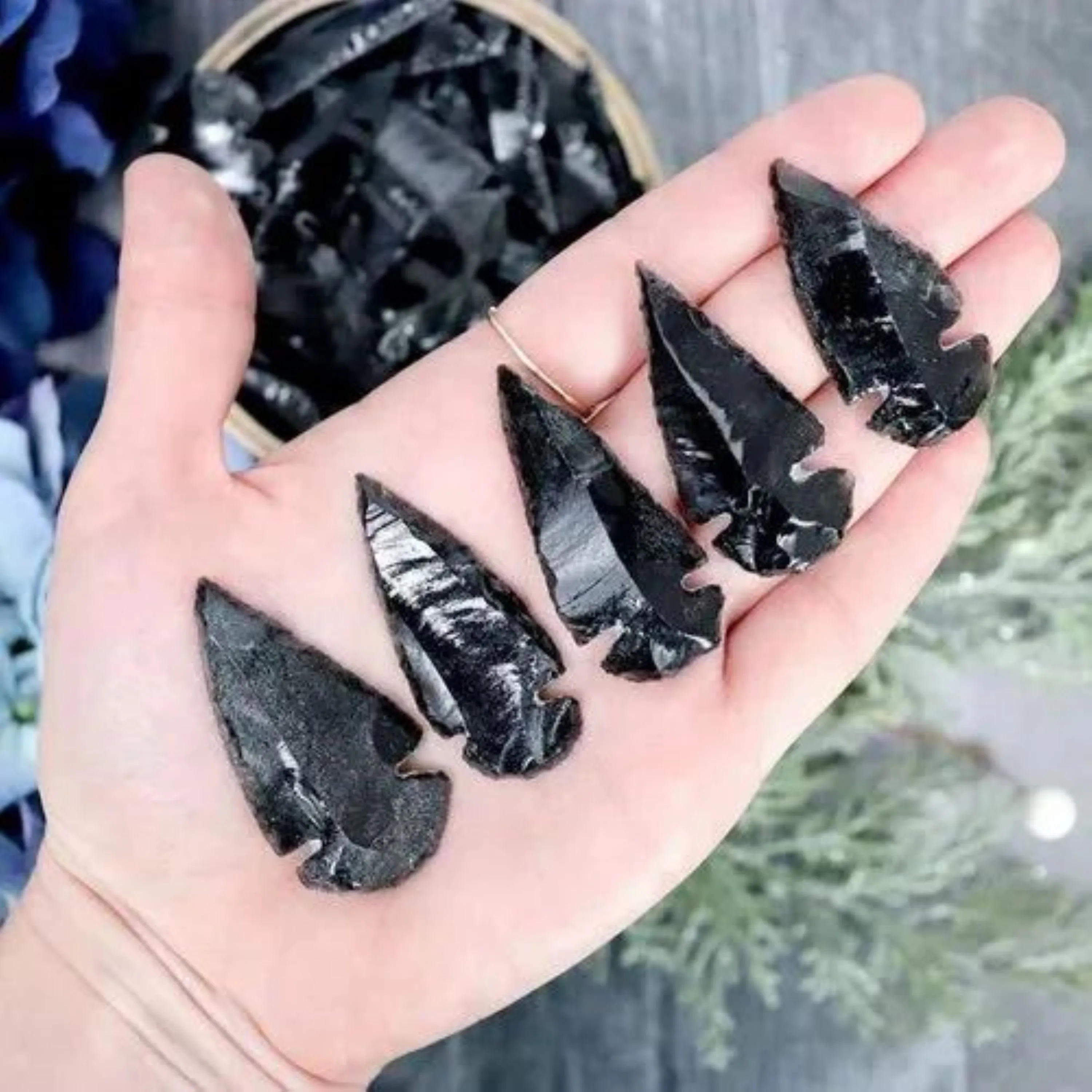 Wholesale Natural Indian Agate Black Obsidian Gemstone Arrowheads Sets Reiki Healing Handmade Bulk Agate Arrowhead Set For Vastu