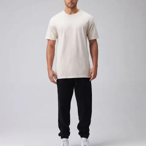 Custom Print T-shirt Mens  Thick Collar 100% Cotton T-Shirt Heavyweight Plain Oversized Mock Neck Tshirt For Men logo on demand