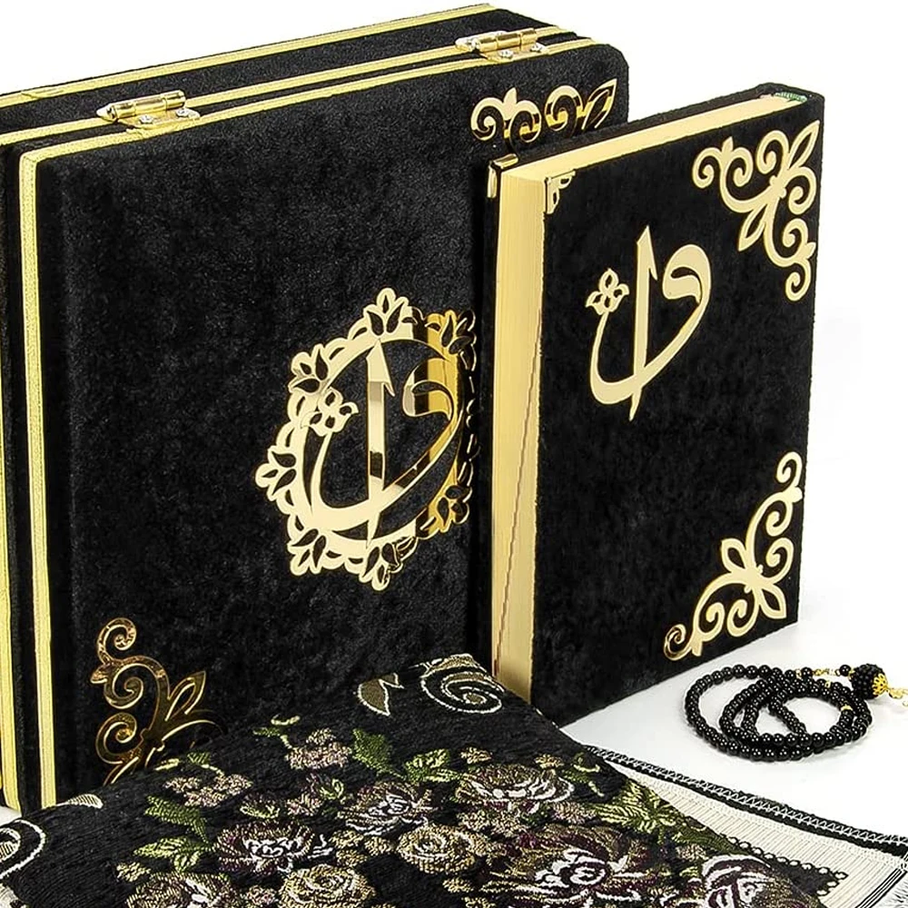 Arabic language Quran learning Book black color velvet fabric holy Quran book custom made Soft Cover