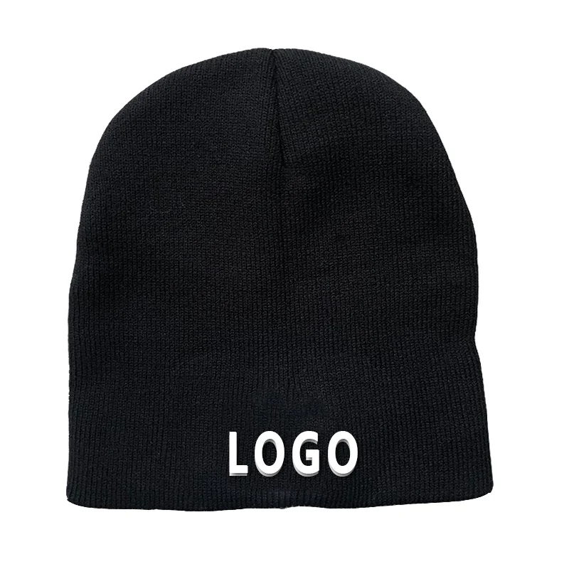 Navy Blue 3D Puff Embroidered Logo Knit Knitted Winter Sports Cuffed Beanie Hat Beanies For Men wholesale 2023