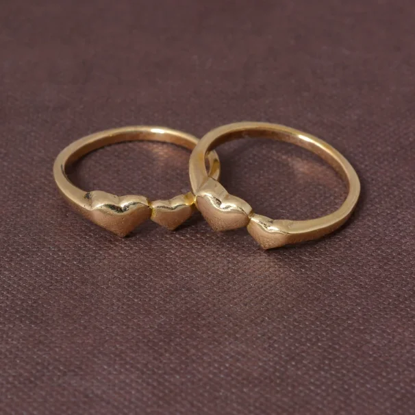 Hot selling 2 Hearts minimalist elegant ring for couple in high quality Brass for everyday wear in 18k gold plated