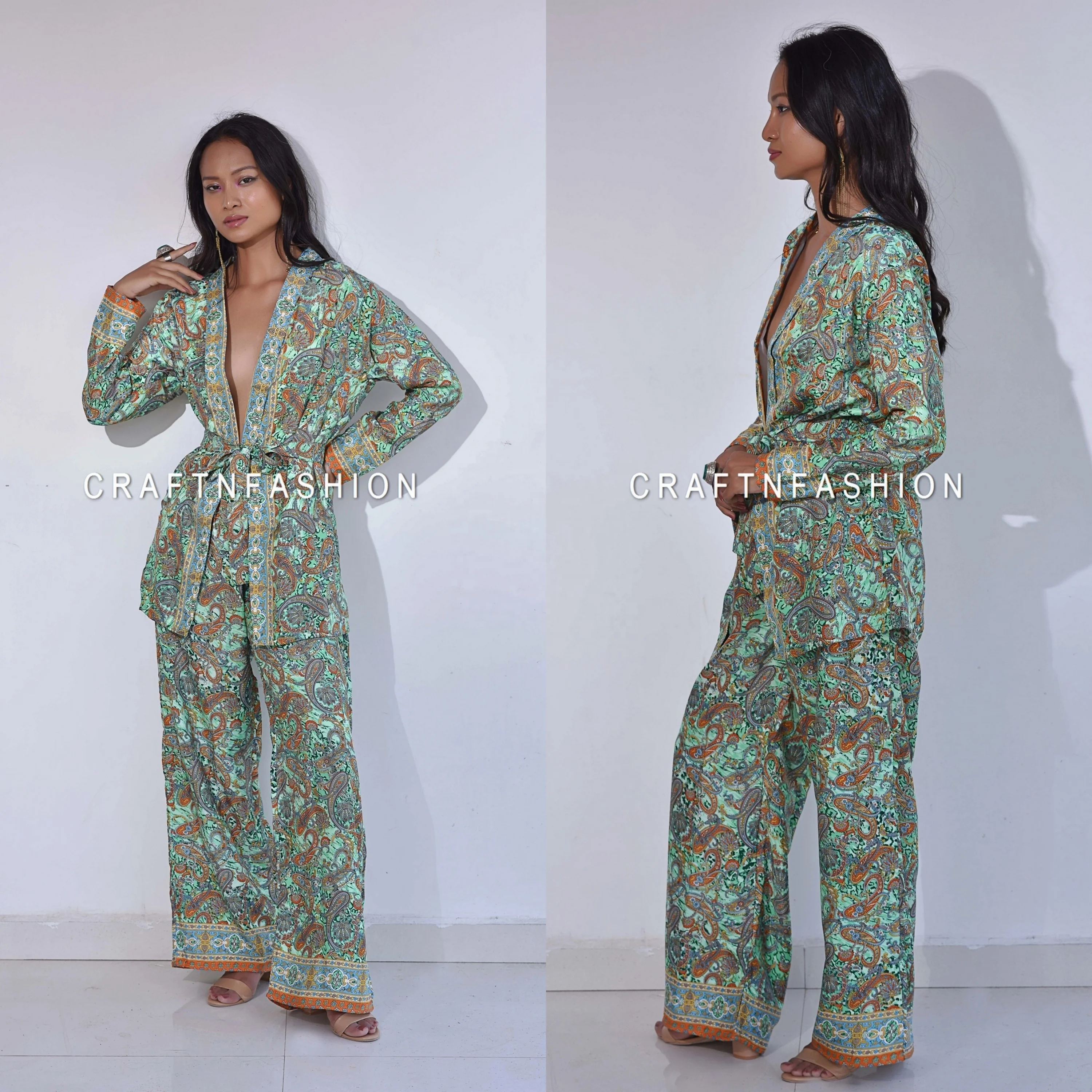 Bohemian Fashion Silk co-ord Sets - Silk shirt Pant Set - Urban Fashion women 2 piece set