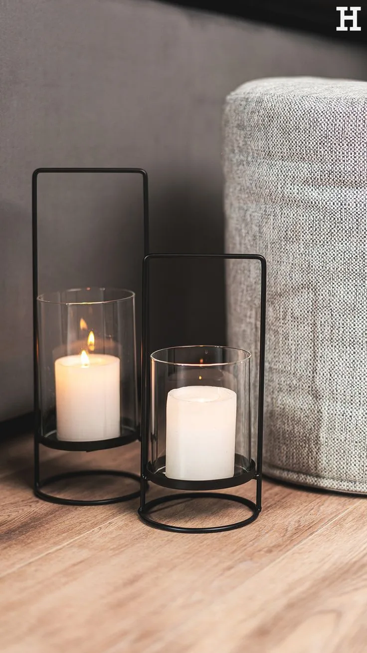 Elegant Wholesale Metal Base and Handle Under Candle With Glass Lamp/Lantern Black and Skin Gun Powder for Home Decor