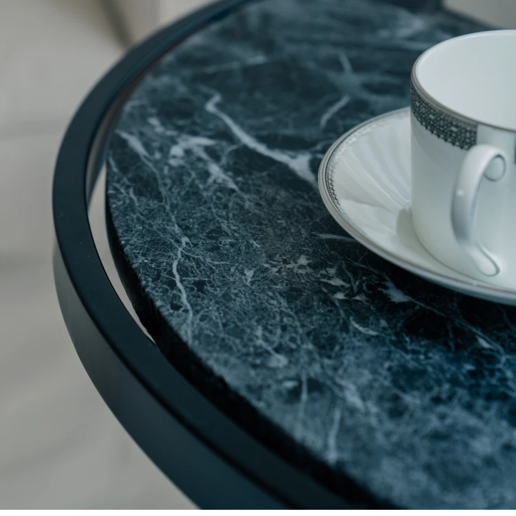Home Storage Wholesale Taiwan Manufacturer Household Black Marble Grain Round Coffee Side Table