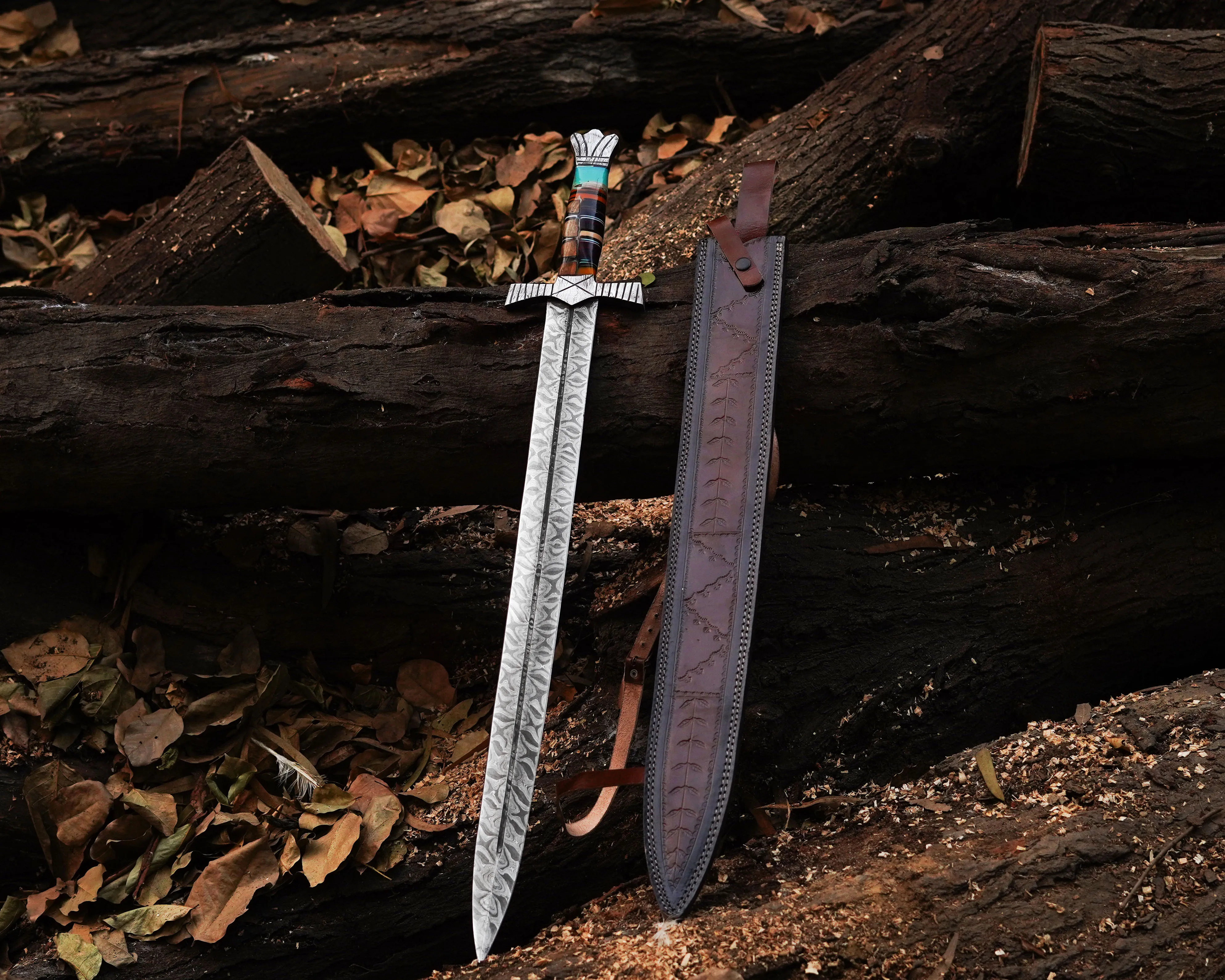 Wholesale Custom Hand Forged Stainless Steel viking custom Sword with Scabbard-Costume Armor Handmade Outdoor hunting swords