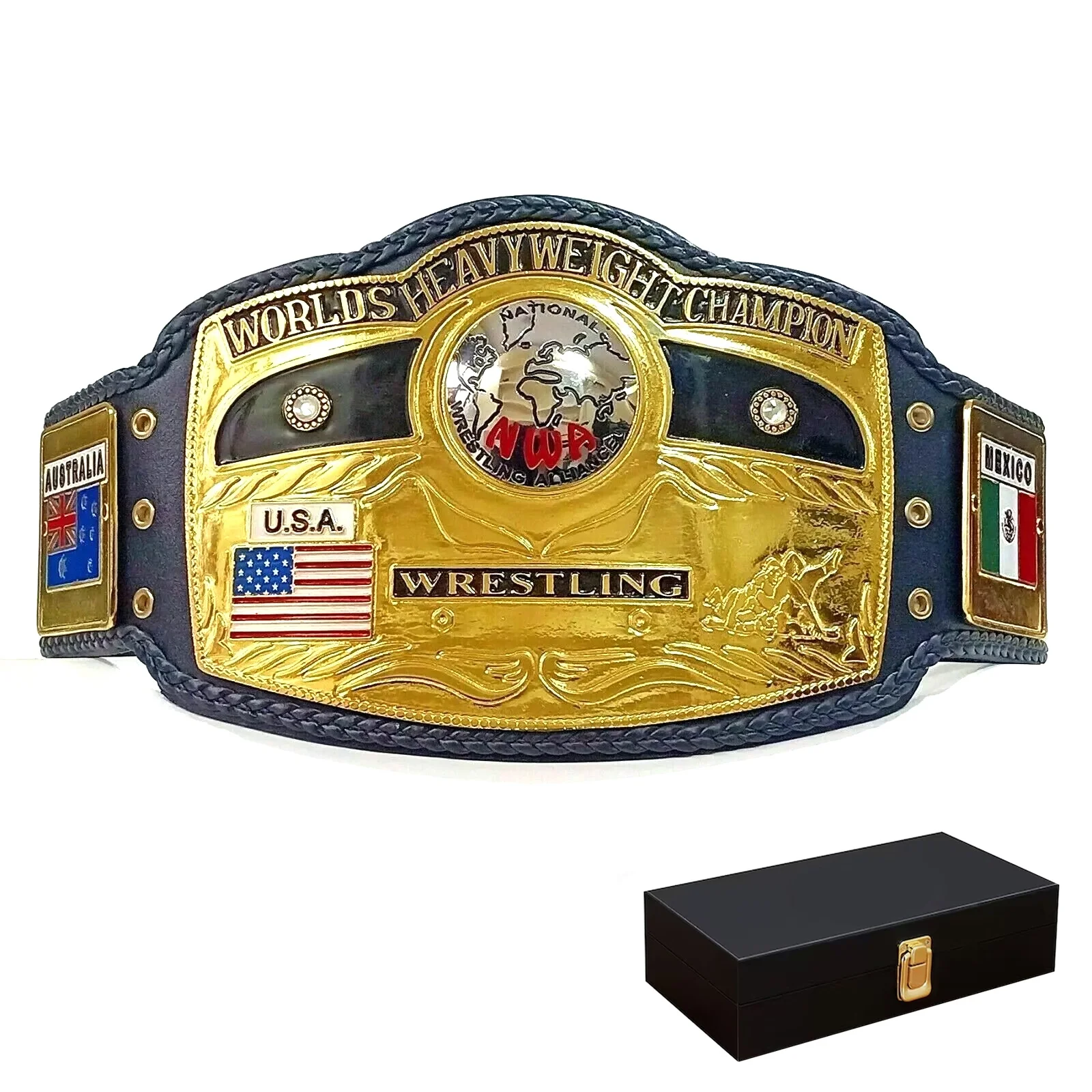 NWA World Heavyweight Wrestling Championship Title Belt with 2MM Domed Globe PVC Buckle
