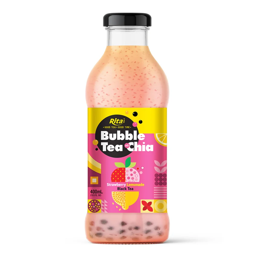 400ml Glass Bottle RITA Bubble Tea with Chia Strawberry Lemonade Flavor High Quality OEM ODM Manufacturer Vietnam Supplier
