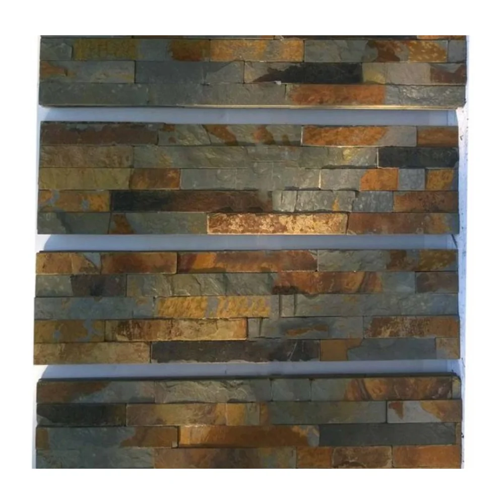 Best Price Sunset Multi Color Slate Stacked Natural Stone Ledger Panel for Wall Cladding Exterior Interior Decor Villa Resort