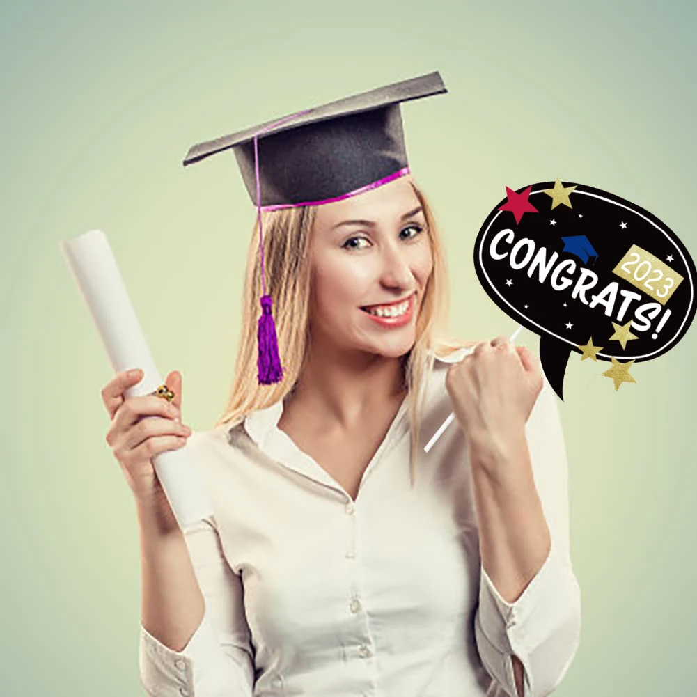 Graduation Photo Booth Props Class of 2023 Grad Decor with Sticks for School Grad Party Decor Favors Supplies