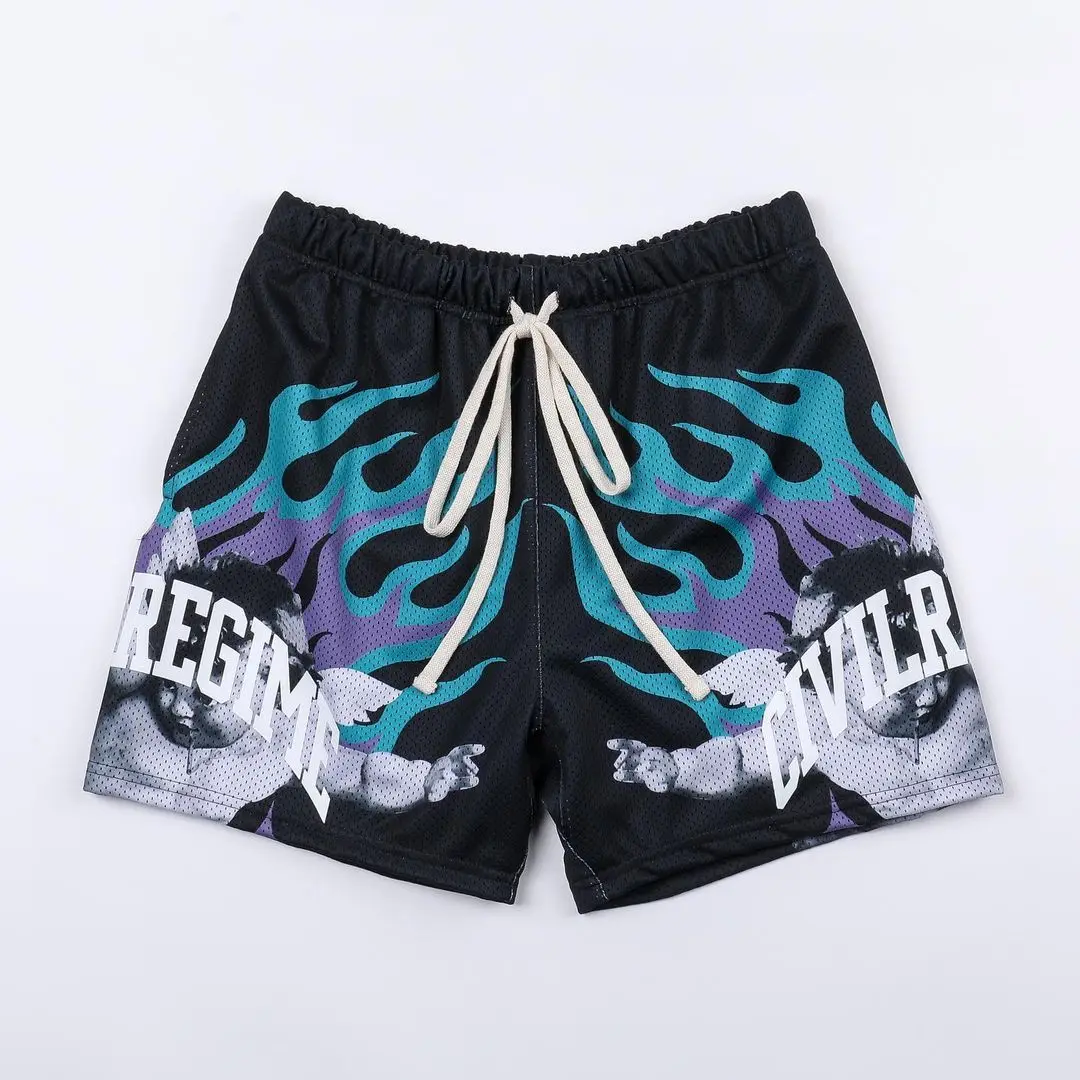 Men 100% Polyester Double Layer Gym Mesh Shorts Custom Graphic Sublimation comfort elastic waistband Street Fashion Men Shorts