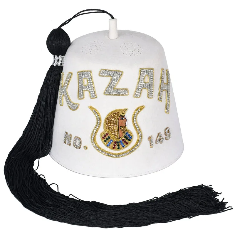 Shriners Masonic Fez Hat with Rhinestones and Gold Bullion Threads Tassel Holder