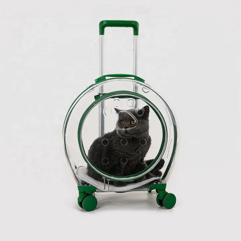 2024 New Transparent Capsule Pet bag carrier luggage case transparent trolley case with trolley wheels