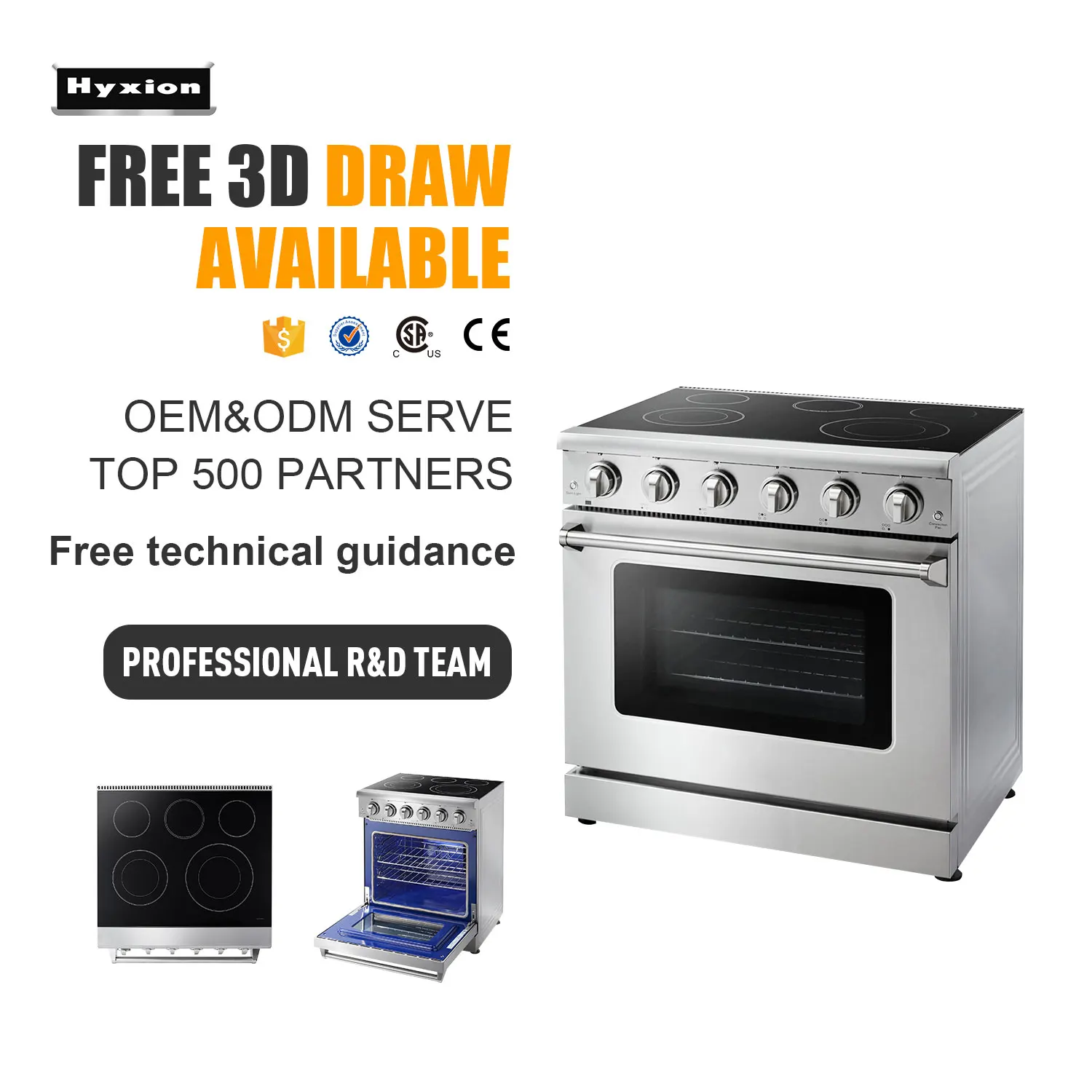 Hyxion professional multi-function range  stove electric cooker 4 plate induction electric stove with oven