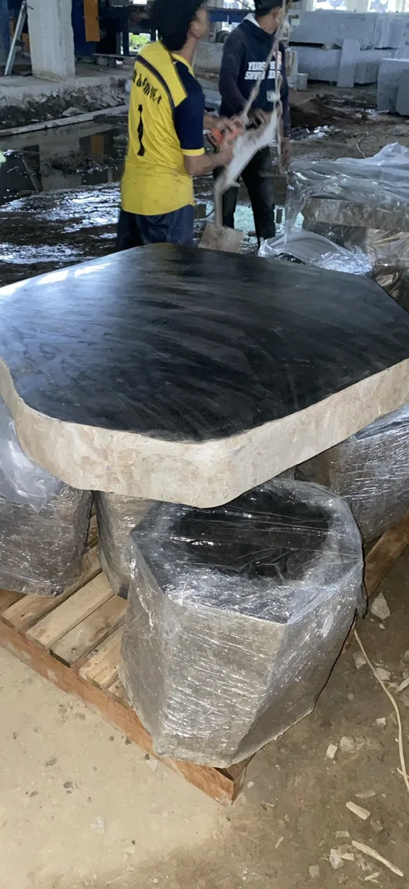 Vietnam Super Nice Garden Outdoor Natural Black Basalt Stone Furniture Polished Stools Table Bench Chairs