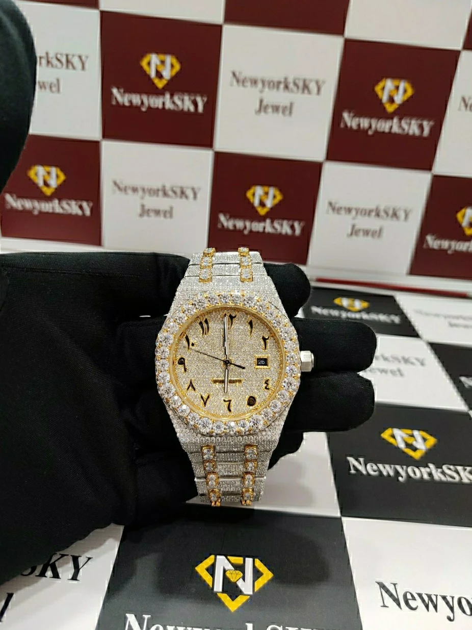 New Brand High Quality Autometic Movement Iced Out Luxury Customized Hip Hop Vvs Moissanite Diamond Wrist Watch For Men  Women