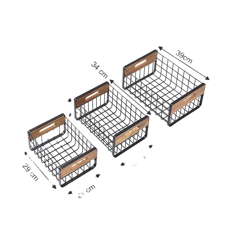 WIREKING New Design 3 Size Stable Metal and MDF Storage Basket Seasoning Bottle Holder with Handle
