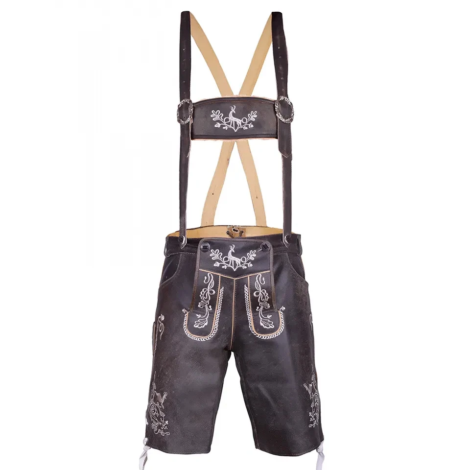 Customized Latest High Quality Bavarian Shorts In Fresh Cowhide Genuine Leather Lederhosen For Men