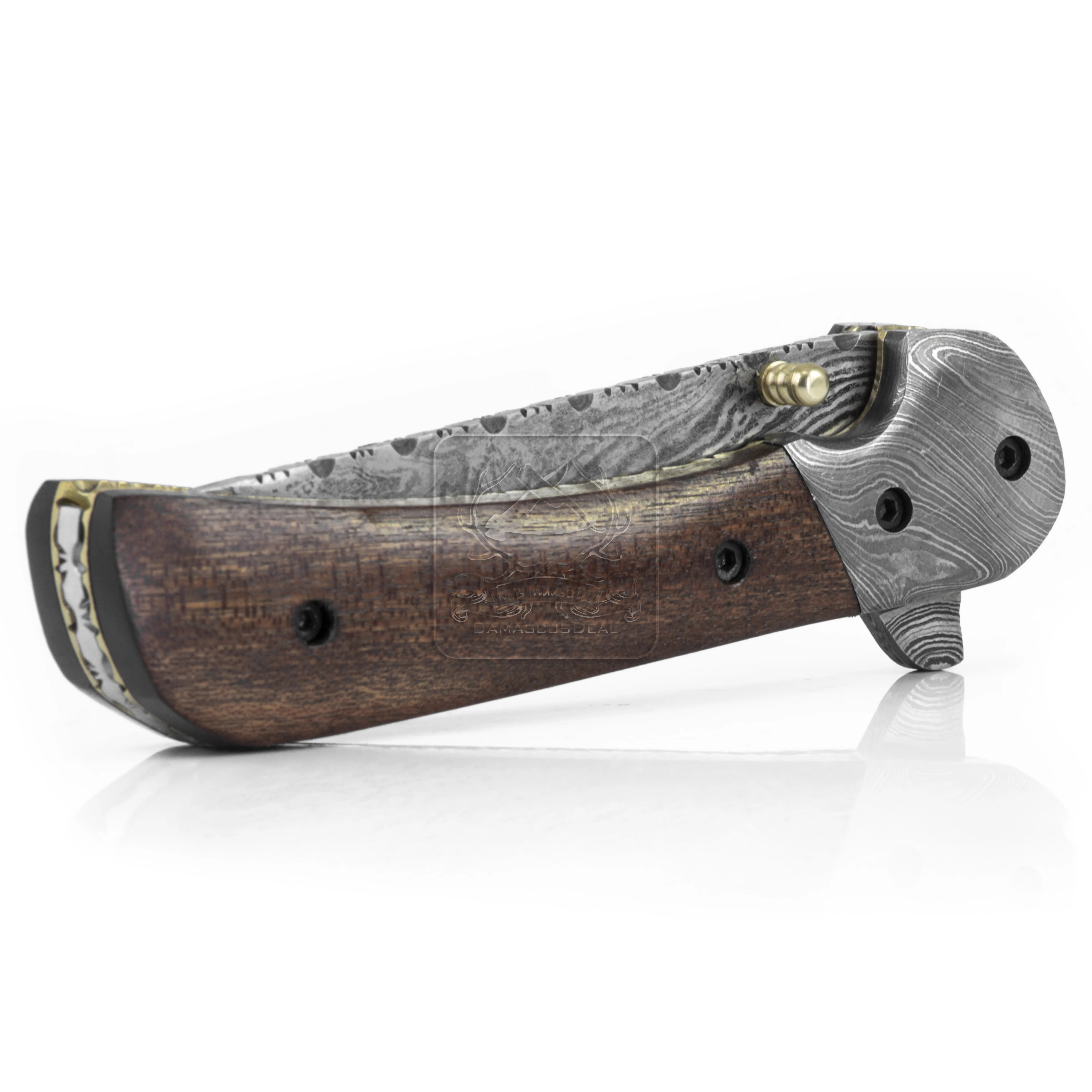 DD-FK-667 Damascus Steel Folding Knife Mahogany Wood Outdoor Survival Hunting Multi-Tool EDC Bushcraft Camping Inspired Swords