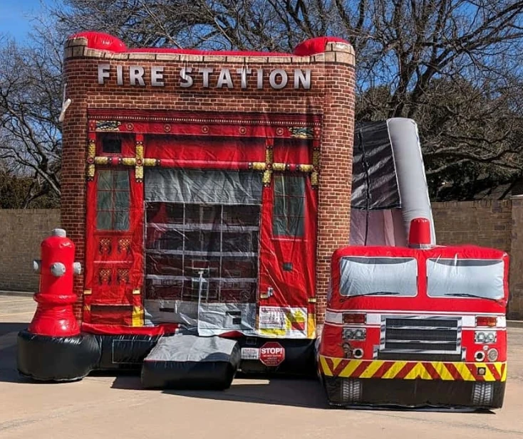 Commercial PVC fire truck inflatable bouncer combo jumping bouncy house slide combo slide for rental business