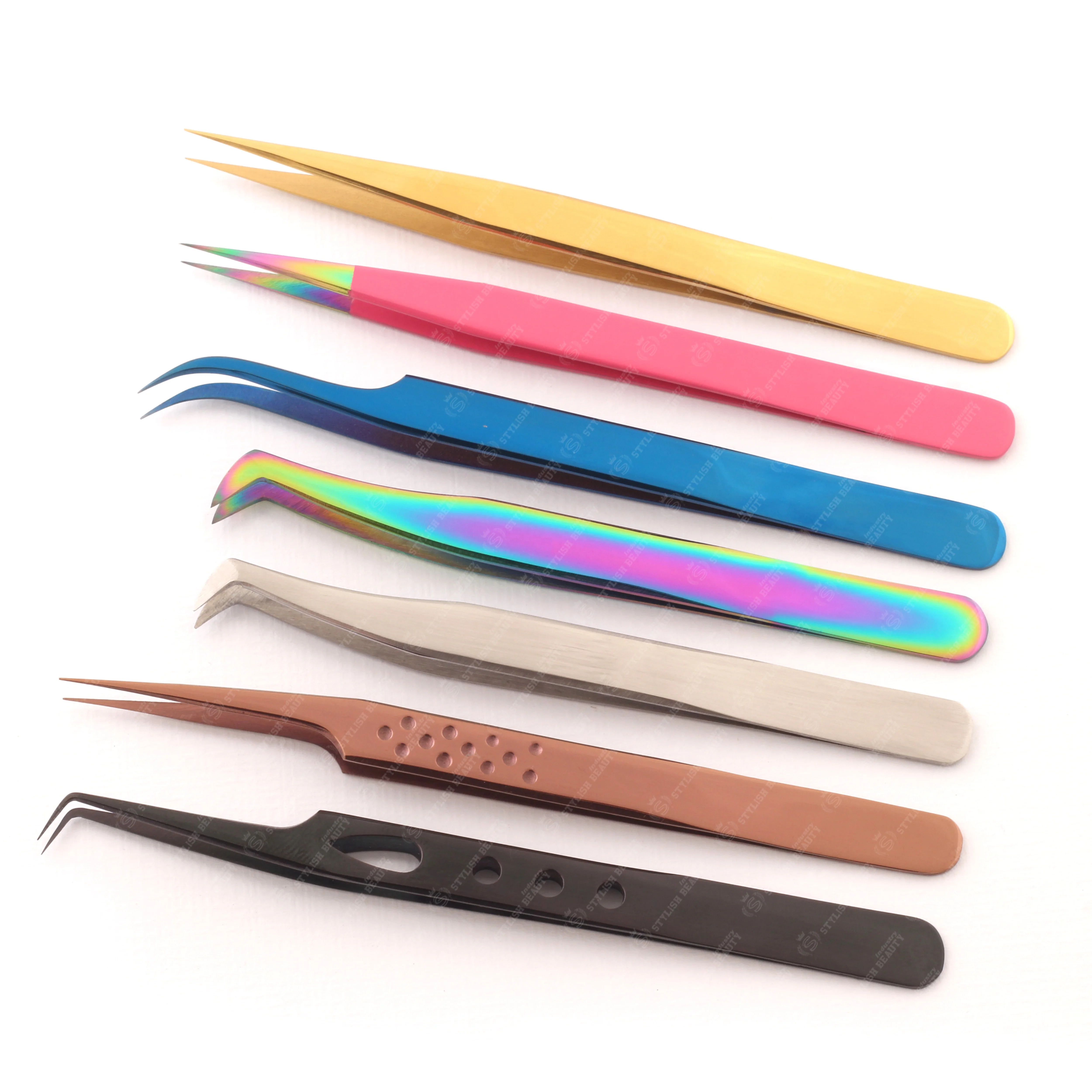 Hot Selling Eyelash Extension Tweezer Set Volume Lash Tweezers Color Tweezers Makeup Tools Private Label Customized Logo Colour