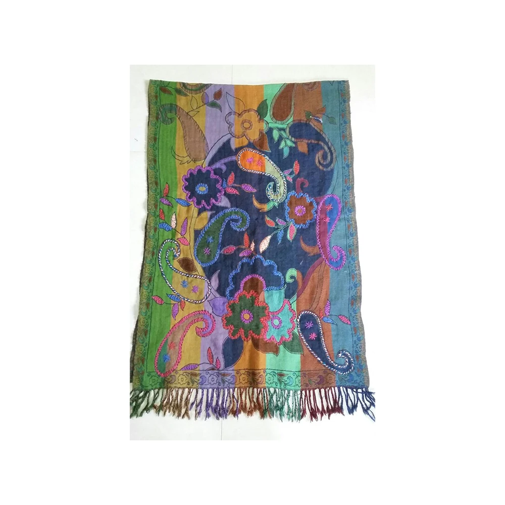 Luxury High Quality Customized Wool Stole with Embroidery Work Floral Design Shawl/Scarf At Good Price