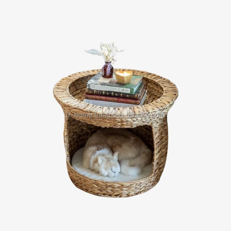 Двухуровневая плетеная мебель также известная как кровать для домашних животных хижина премиум-класса Мощная несущая способность мягкая подушка водяной гиацинт ручная работа