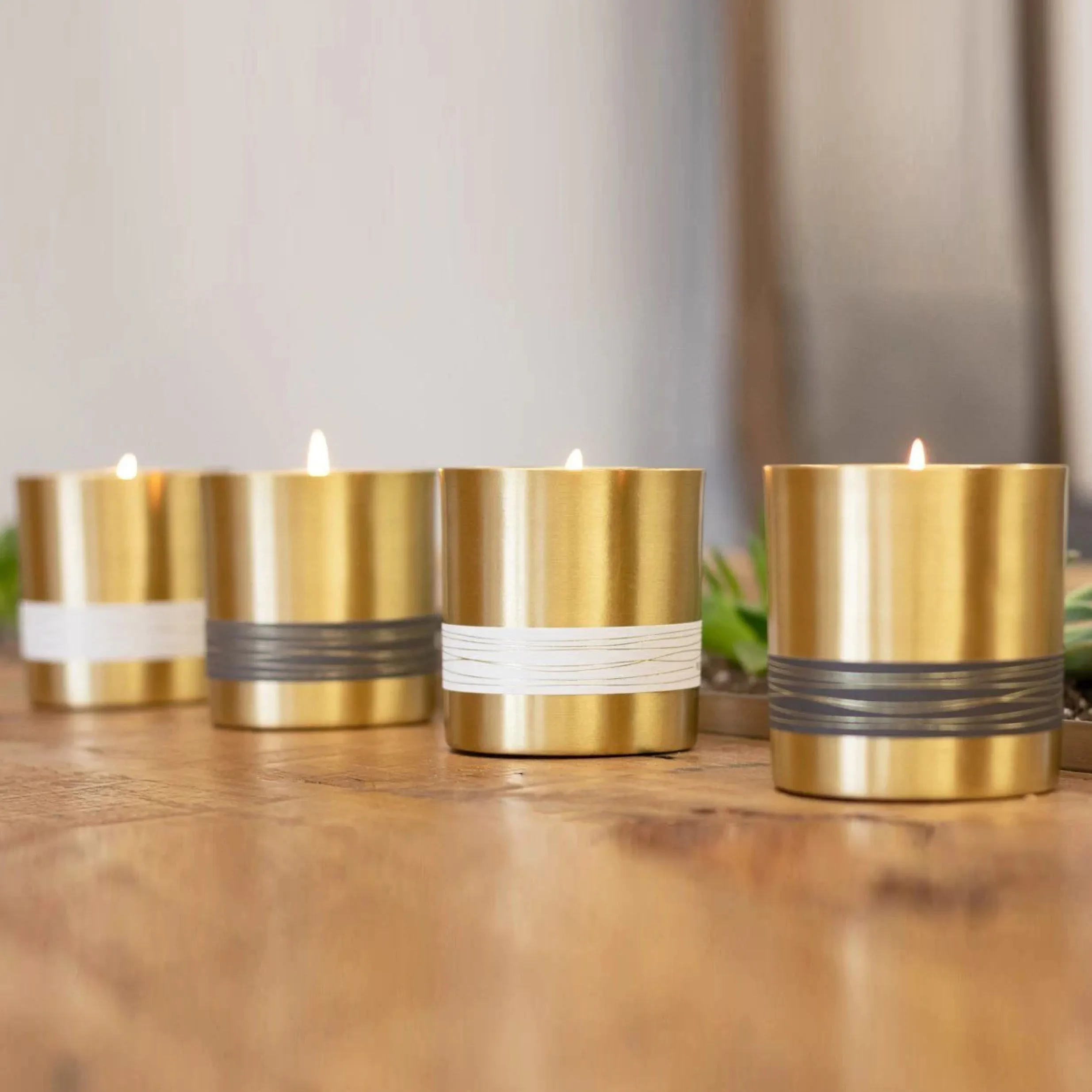 Multipurpose Set of 4 Small Round Brass Candle Vessel with Brushed Finished Used for Table Top Home and Restaurant Candle