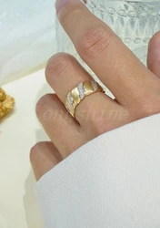 Yellow Aan White Color 18K GOld King Diamond Delicate Design Ring