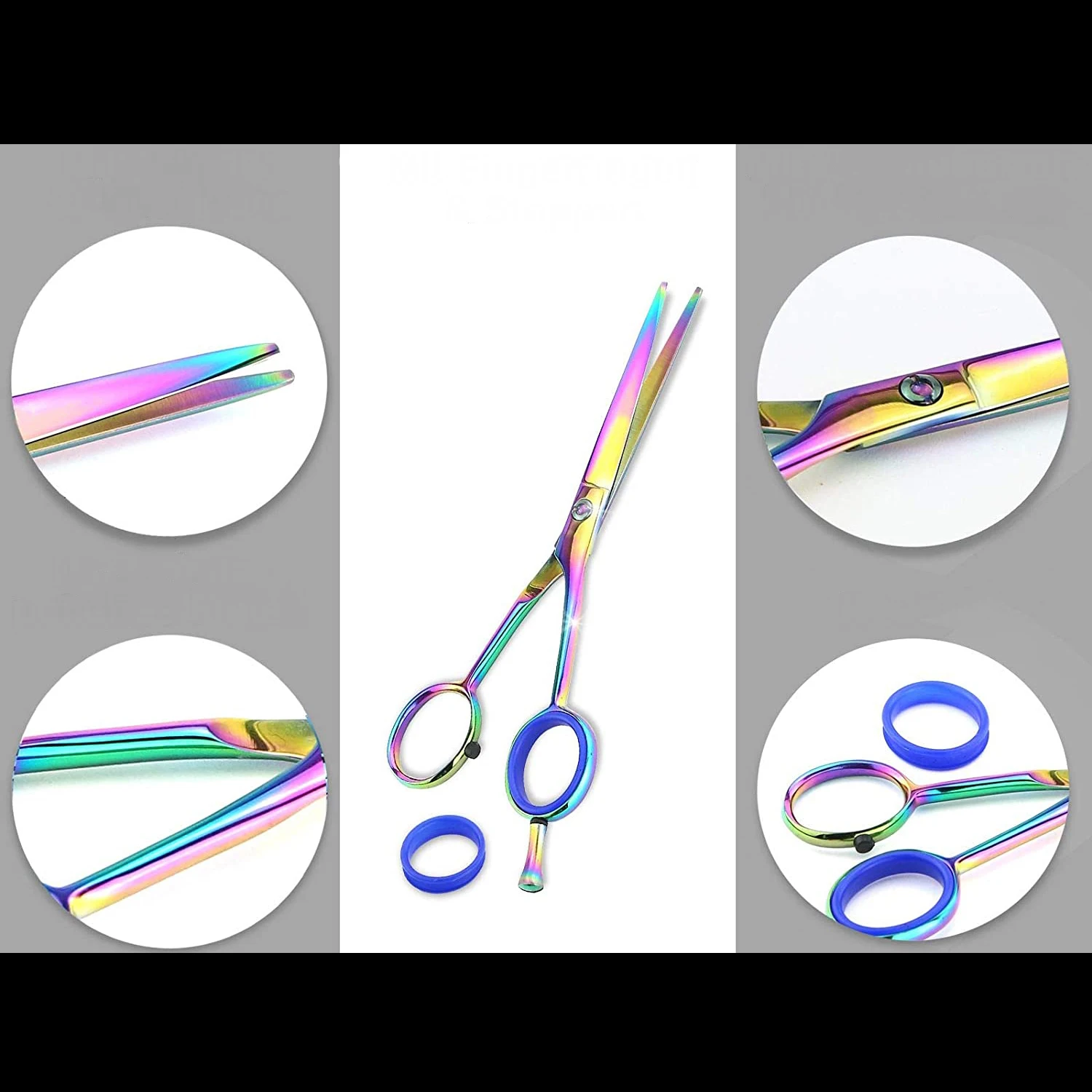 Professional Hairdressing Salon Scissors Removable Finger Rest Rubber Ring Surgical Grade Rainbow Color Coated Steel Handle