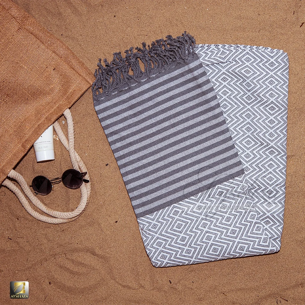 Stylish Beach Towel Peshtemals with Custom Logo Print Multipurpose Travel Blanket 100% Turkish Cotton Peshtemal Fouta Towel