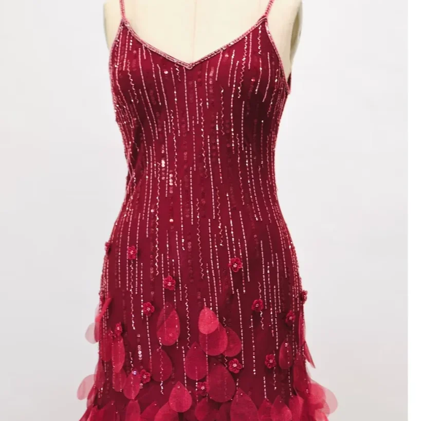 90s 00s Vintage Bias Cut Dark Red Sequin Evening Gown Dress Sue Wong Medium Red Floral Sequin Silk Gown Dress y2k Pageant Party