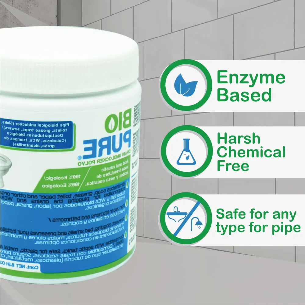 Biopure Drain Unblocker Powder - Biological Pipe Cleaner & Preventive Treatment for Toilets, Drains, Grease Traps & Sewers
