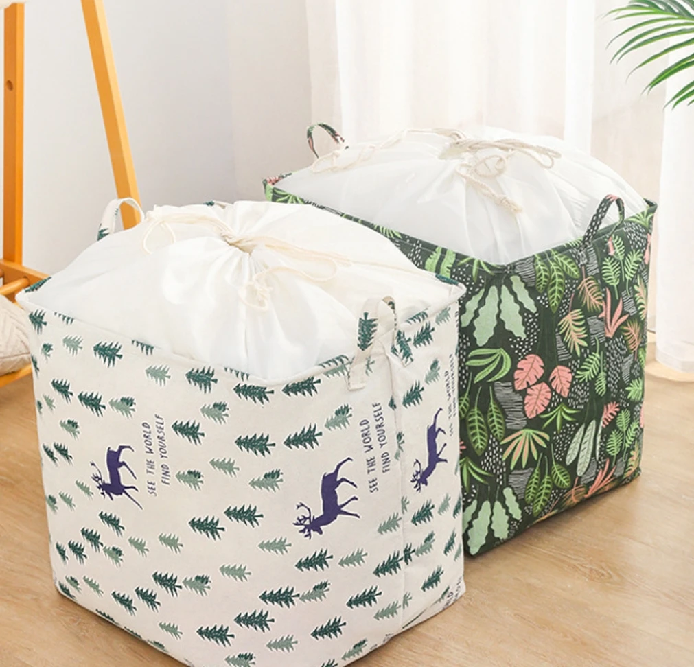 Factory fabric storage basket Household foldable cotton and linen large capacity clothes basket clothes organizer