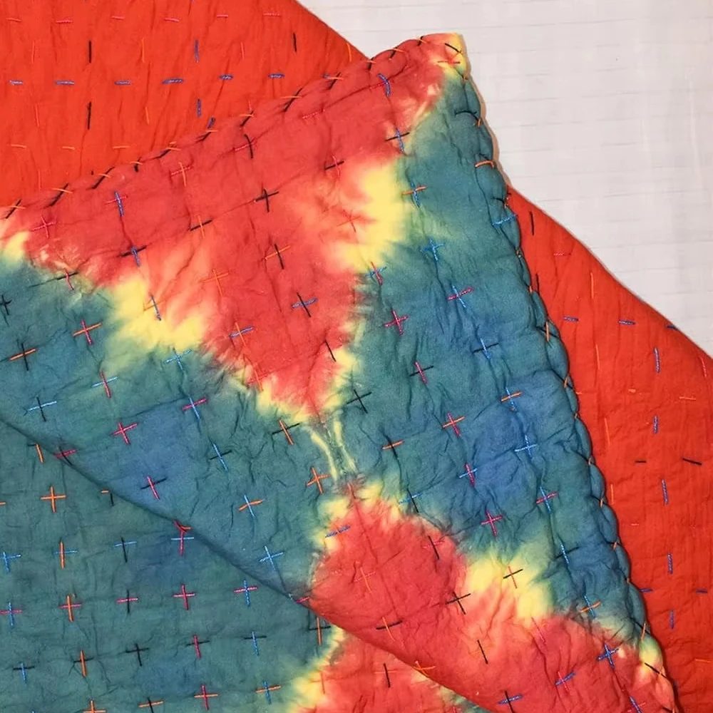 Модное многоцветное Хлопковое одеяло Kantha с принтом Shibori богемное покрывало размер 90x108 Inc