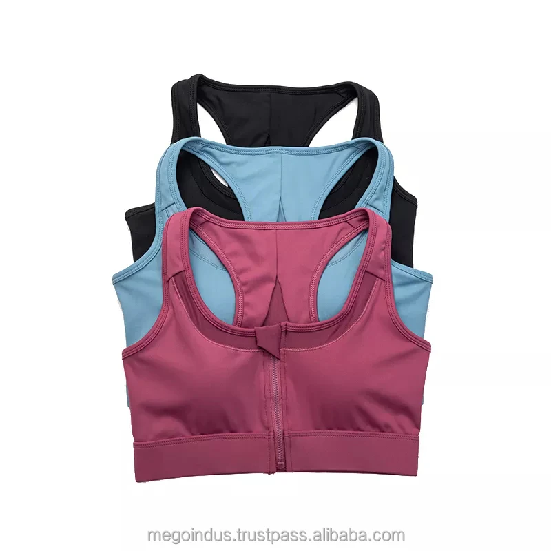 Custom Brand Women Yoga Clothing Top Quality Quick Dry Plus Size Fitness Yoga Sport Bra Zipper Front For Women