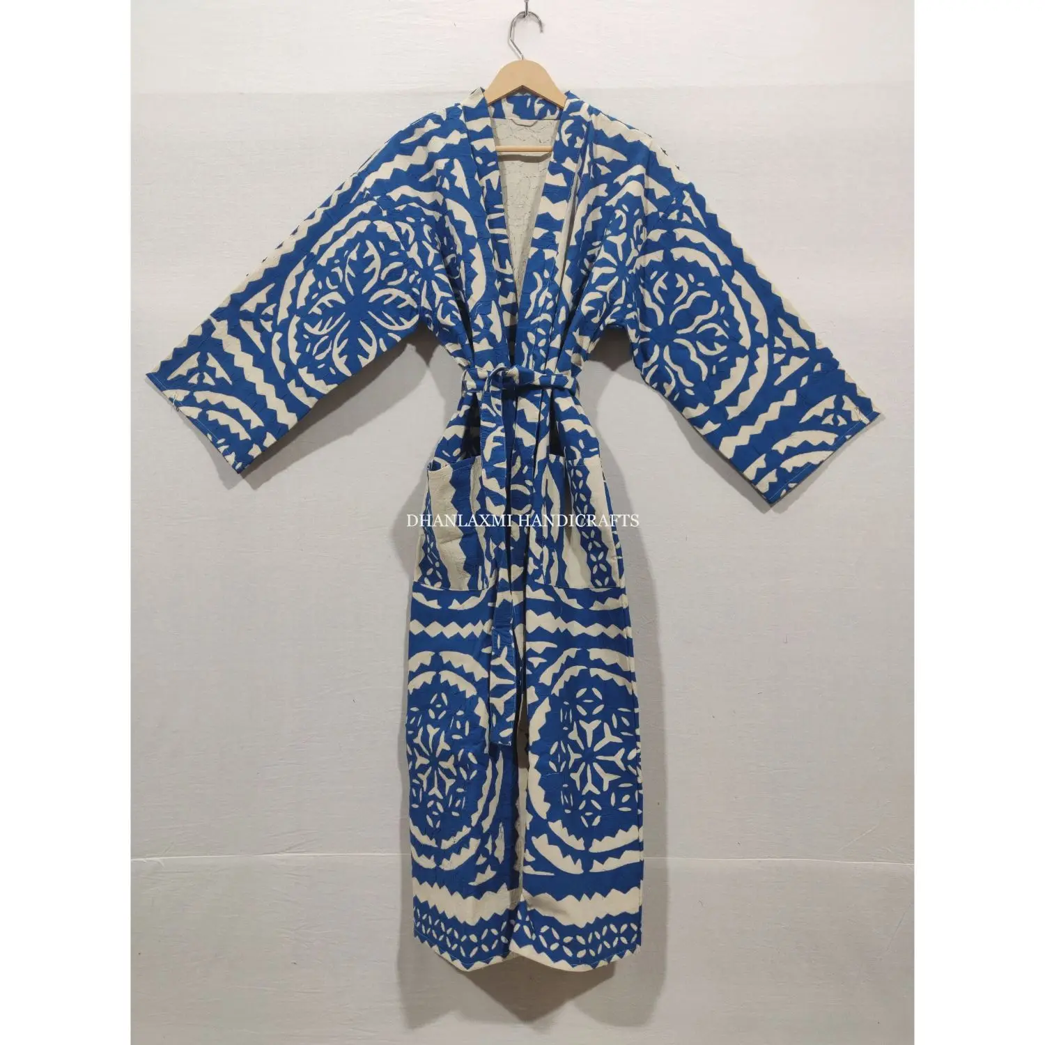 Applique Cut Work Design Maxi Gown Dress Wholesale Kimono Style Kantha Sleepwear Indian Cotton Bathrobe Handmade