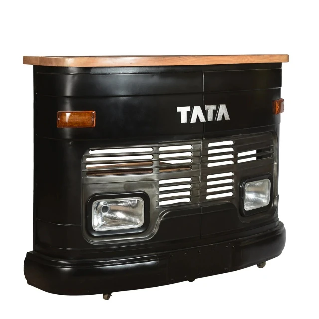Black tata truck bar cabinet with Solid Wood rustic top bar tables with metal base living room cabinets Industrial bar chairs