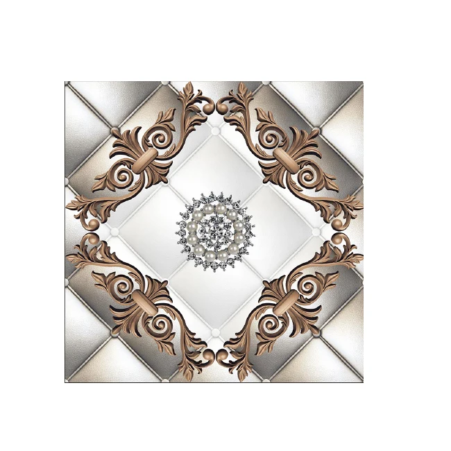 Plated Tile Carpet Puzzle Deco Wall Floor Tiles Glossy Polished Porcelain Luxury Golden Black Tile Traditional Pattern Gold Room