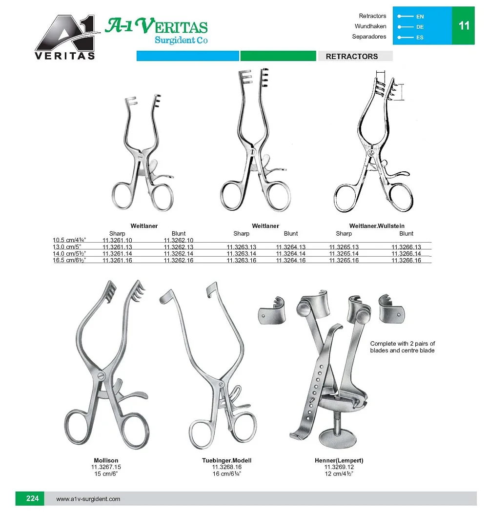 Weitlaner Retractor Wound Hook Retractors 16 cm 2x3 Blunt Prongs Surgical Spread Stainless Steel retractors Needle Holder