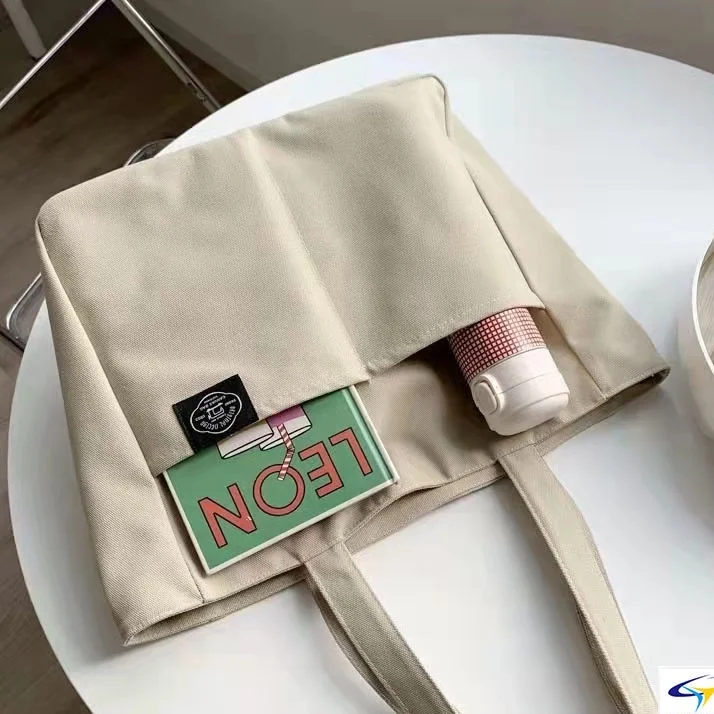 High Quality Cotton Canvas Tote Bag Large Capacity Double Handled Satchel New Design Multifunctional Logo Print Girls