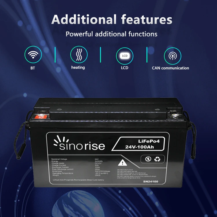 Sinorise 12V 24V 100AH 200AH UPS lipo Lifepo4 deep cycle Lithium ion Battery