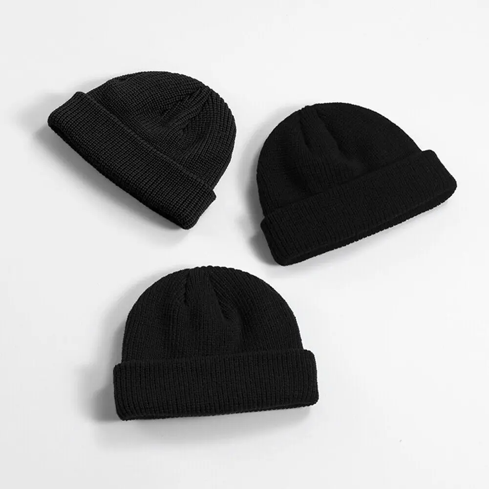 Unisex Winter Warm Knitted Beanie Windproof Brimless Round Skullcap (Black) 2022 Custom Design New Beanies