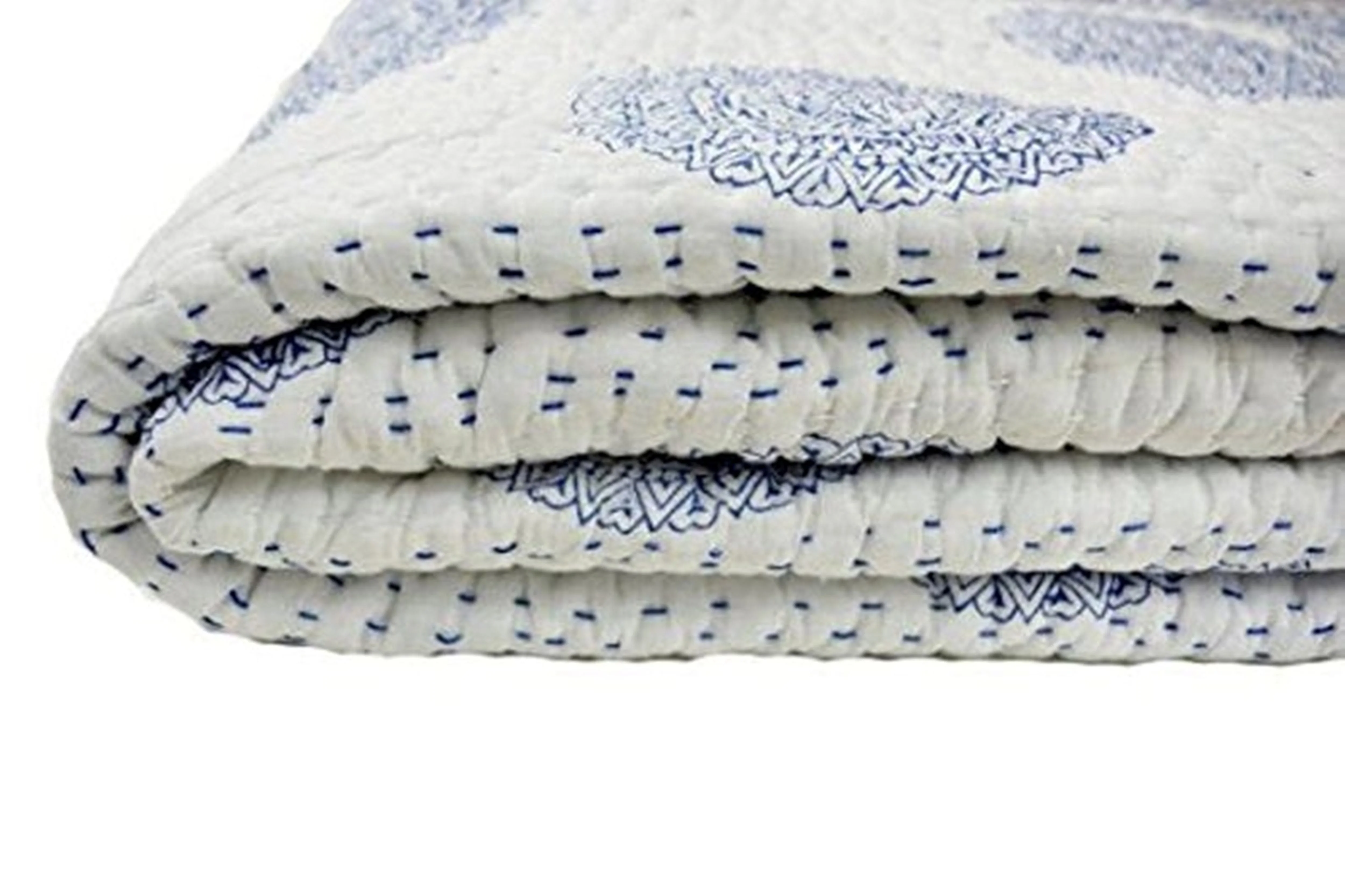 Polka Dot Print Kantha Quilt Indian Handmade Cotton Kantha Quilt Throw Living Reversible Kantha Bedspread Hand Block Print Quilt