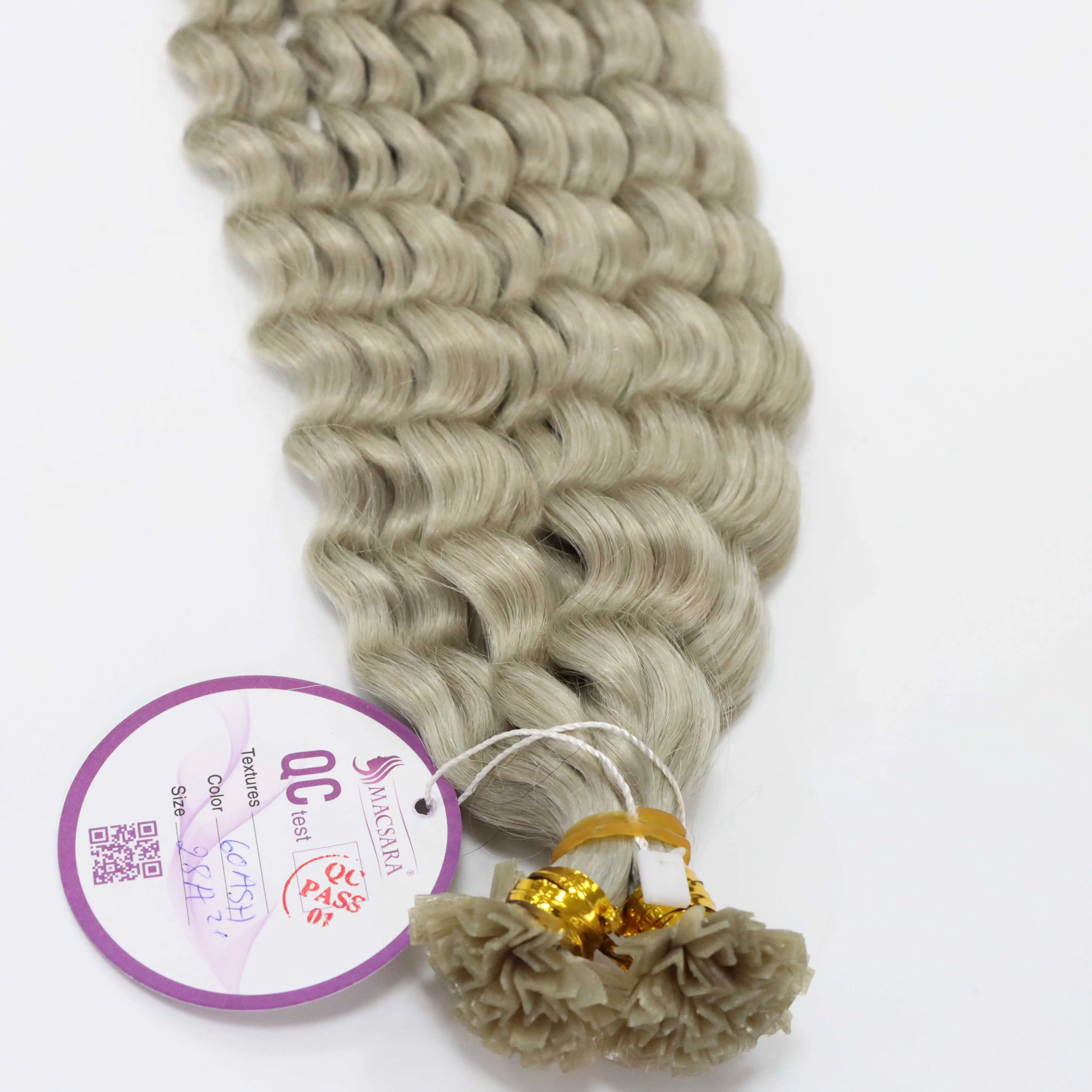 Wholesale Human Hair Top Quality Raw Vietnamese Hair V Tip Hair Extensions Loose Curly Ash Color