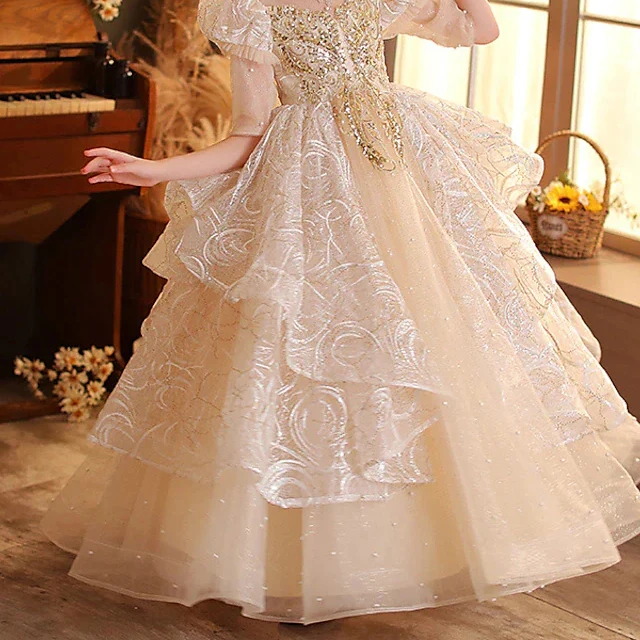Flower Girl Luxury Sequin Tutu Wedding Flower Girl Dress Graceful Party Birthday Stage Piano Bridal Princess Dress