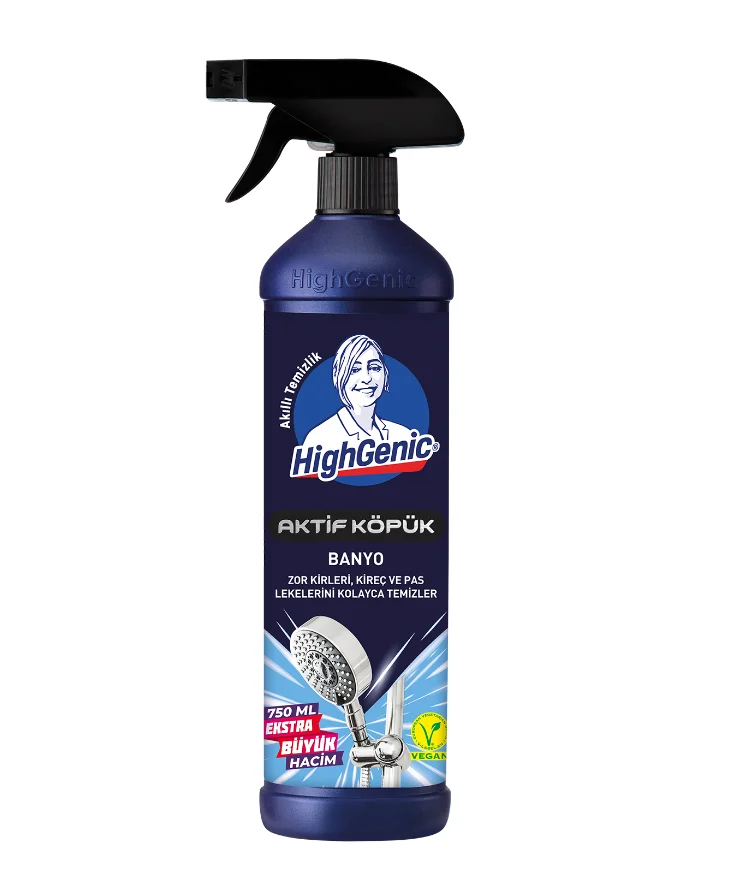Active Foam 750ml Bathroom Cleaner Long Handle with Silicone TPR PP and Bristle Cleaning Brush for Household Wall Washing