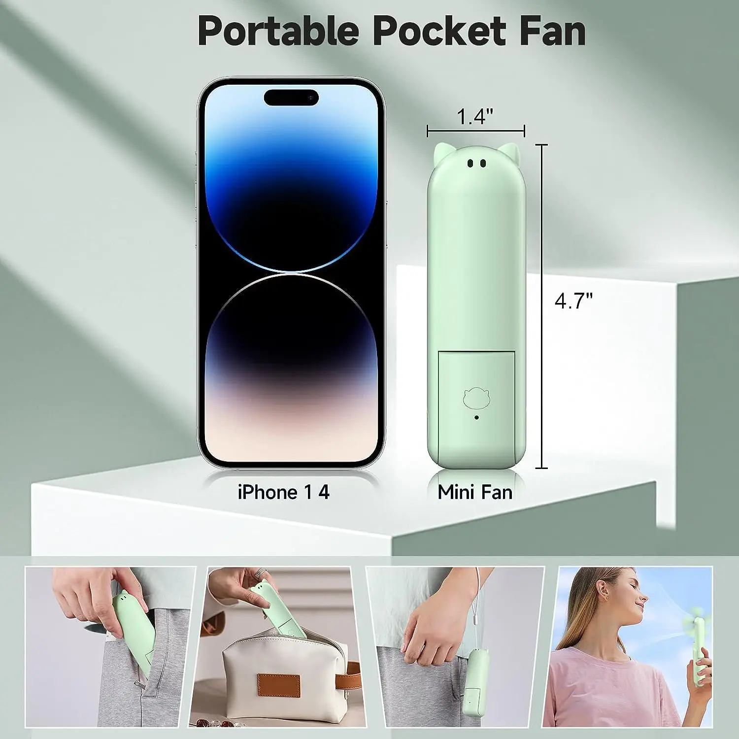 Handheld Mini Fan 3 Speeds Portable Foldable Fan with Power Bank Battery Operated Personal USB Rechargeable Small Pocket Fan